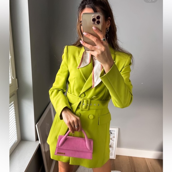 Zara Jackets Coats Zara Green Long Belted Blazer Poshmark